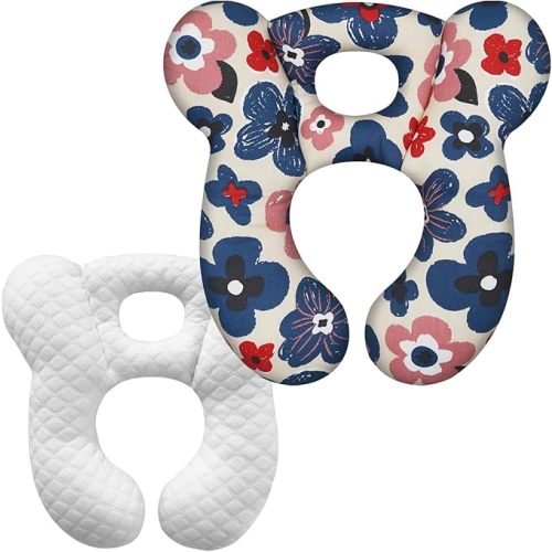 Baby Travel Pillow, Upgrade U-Shape Infant Pillow for Car Seat Pushchair and Stroller, Soft Comfortable Rest Cushion for Kids Newborn and Toddler -Flower Blue