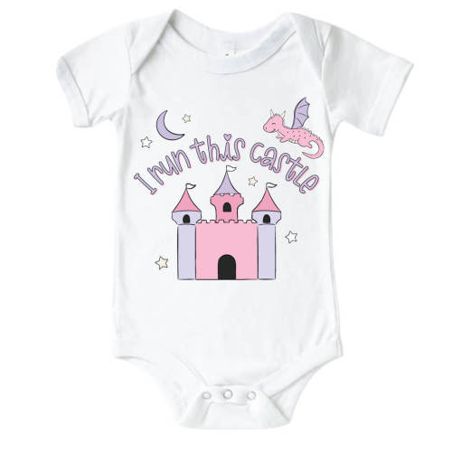 I Run This Castle Pink Graphic Bodysuit & Kids Tee | White