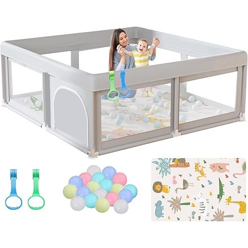 Baby Playpen 50"L x 50"W x 26"H Play Pens for Babies and Toddlers, Large Play Yards for Indoor & Outdoor