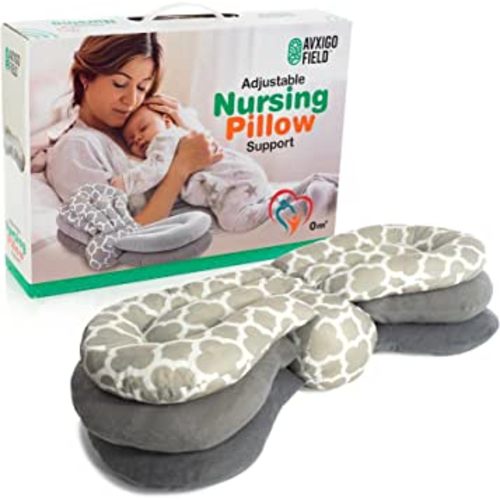 Adjustable Nursing Pillow Support for Breastfeeding Moms - Multi-Functional and Multi-Layer Postnatal Posture Support Pillow, Geometric Design - Complete with Gift Box