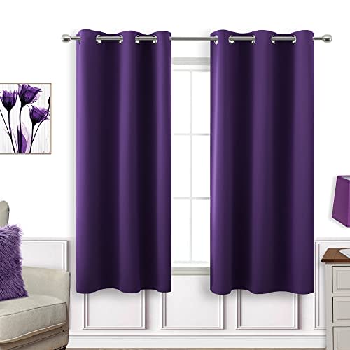 KOUFALL Dark Purple Window Curtains for Bathroom 2 Panels Set Room Darkening Small Short Blackout Curtains for Bedroom Kitchen 45 Inch Length,Royal Grape