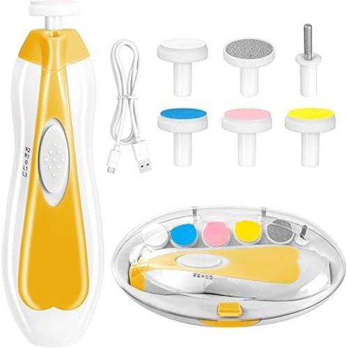 Baby Nail Trimmer Electric, 6 in 1 Rechargeable Baby Nail Clippers Manicure Set Grooming Kit for Toddler Infant or Adults (Yellow)