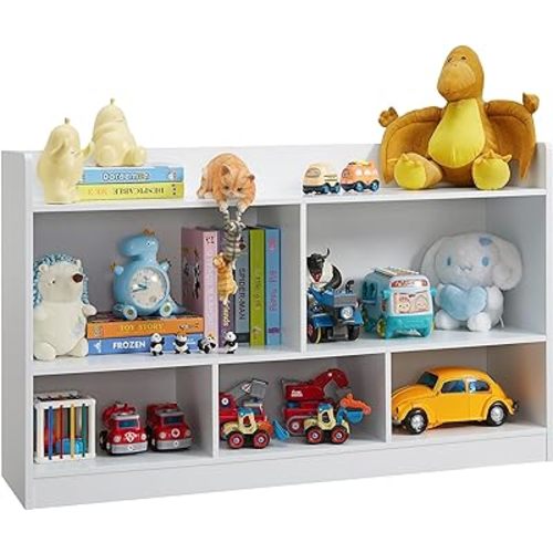Kids Toy Storage Organizer, 5-Section Bookshelf for Organizing Books Toys, Wooden Storage Cabinet Daycare Furniture for School, Classroom Playroom, Nursery, Kindergarten (White)