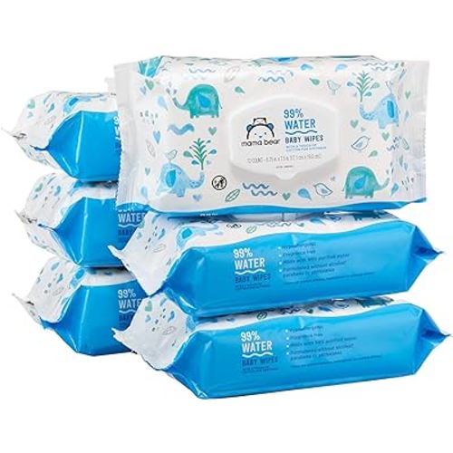 Amazon Brand - Mama Bear 99% Water Baby Wipes, Hypoallergenic, Fragrance Free, 432 Count (6 Packs of 72)