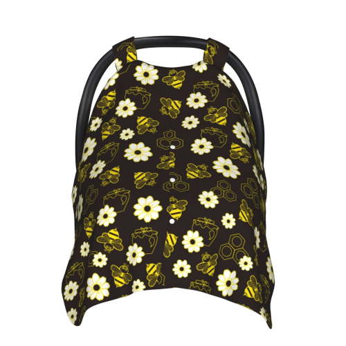 Car Seat Cover Baby - Honey Bees With Flowers Carseat Covers Baby for Girl Boy, Lightweight Newborn Car Seat Canopy Breathable Soft Infant Car Seat Cover