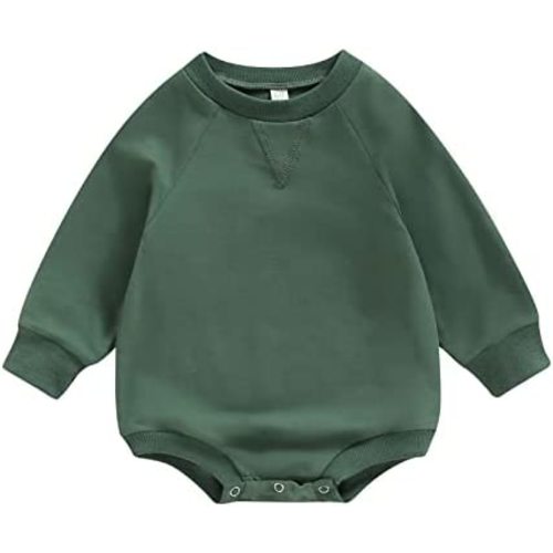 Toddler Baby Boy Girl Bubble Romper Infant Oversized Plain Long Sleeve Crewneck Sweatshirt Bodysuit Cute Clothes