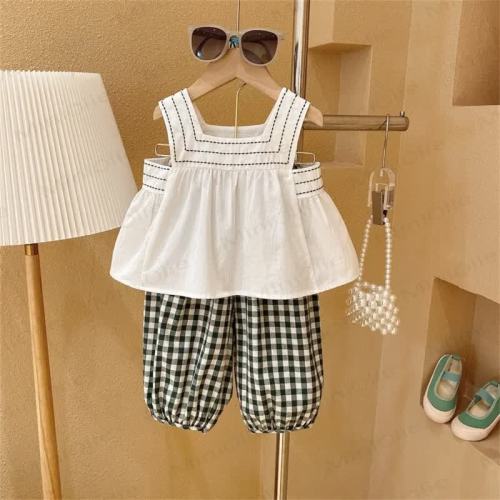 Toddler 2-Piece Sleeveless Simple Plaid Set