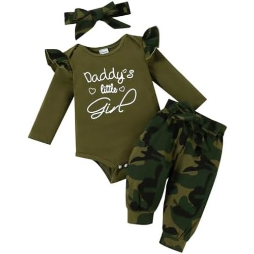 Baby Girl Clothes Set Daddys Printed Ruffle Romper Top Floral Pants Newborn Infant Girl Clothing Outfit