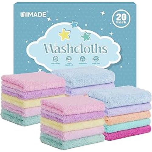 Baby Washcloths, 20 Pack Super Soft Microfiber Coral Fleece Wash Cloths, Extra Absorbent Baby Towels for Newborns, Infants and Toddlers, Gentle on Sensitive Skin for Face and Body - 7" × 9"