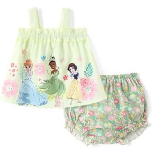 Disney Princess Baby Girl Clothes: Floral Sleeveless Ruffle Tunic Top & Bloomer Diaper Cover Set Newborn Summer Outfits