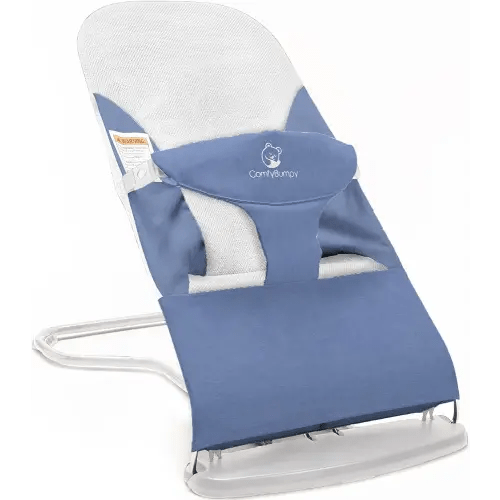 ComfyBumpy Ergonomic Baby Bouncer Seat - Bonus Travel Carry Case - Safe, Portable Bouncing Chair with Adjustable Height Positions - Infant Sleeper Bouncy Seat Perfect for Newborn Babies (Blue)