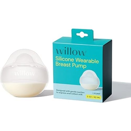 Willow - Silicone Wearable Breast Pump - Passive Suction Milk Collector - Hands Free Manual Breast Pump - Dishwasher Safe - Breastfeeding Essentials - Easy Pour Spout for Milk Storage Bags - BPA Free