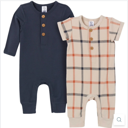 2-Pack Baby Boys Plaid & Navy Rompers – Gerber Childrenswear
