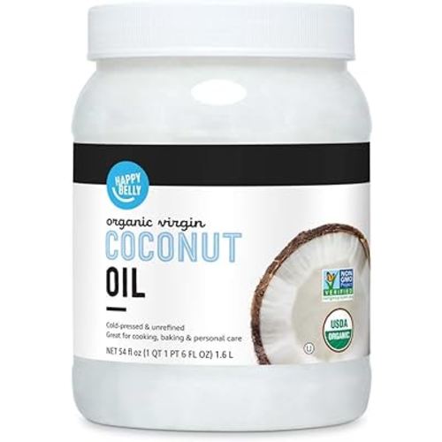 Amazon Brand - Happy Belly Organic Unrefined Virgin Coconut Oil, 54 Fl Oz (Previously Solimo)