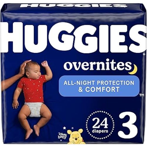 HUGGIES Nighttime Baby Diapers Overnites, White, Size 3 , 24 Count