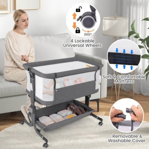 Infans Baby Bassinet Bedside Sleeper w/6-Level Adjustable Height 3°-8° Incline Angle