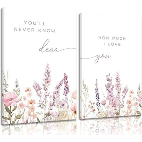 2 Pcs Wildflower Nursery Canvas Wall Art Flower Botanical Sentence Wall Decor Paintings Boho Girl Nurseries Pictures Posters Prints for Nursery Baby Room Bedroom Living Room Home Decoration 12x16 Inch