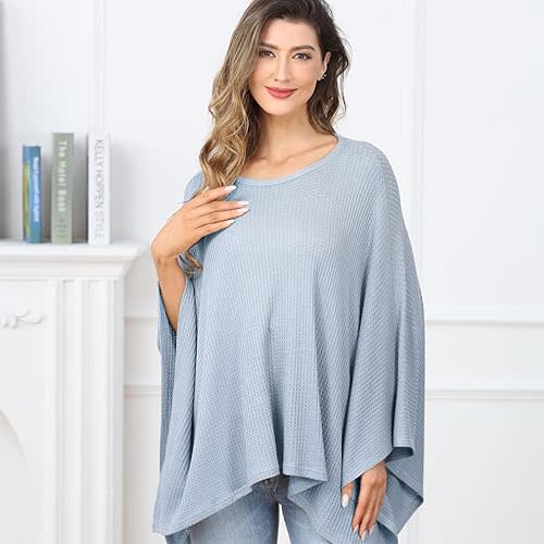 Knit Nursing Cover for Baby Breastfeeding, Organic Cotton Breastfeeding Cover, Warm Cozy Swaddle, Breathable and Soft, Wide Neck with Stretch for Easy View (Light Blue)