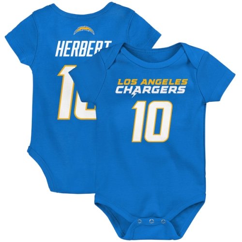 Newborn & Infant Justin Herbert Powder Blue Los Angeles Chargers Mainliner Player Name & Number Bodysuit