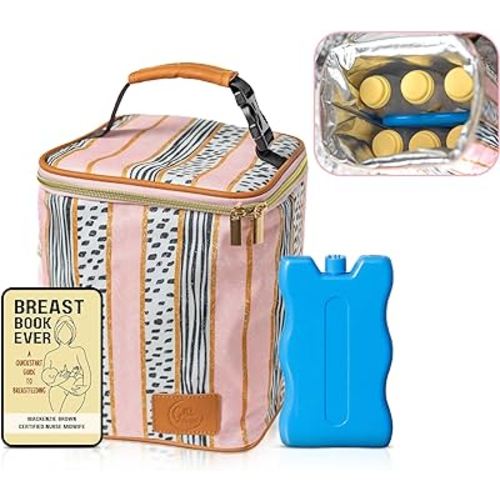 Breastmilk Cooler Bag with Ice Pack - Multifunction Insulated Baby Bottle Bag for Travel and Daycare - Fits 6 Bottles Up to 9 Ounce - Breast Milk Bags Storage for Nursing Moms