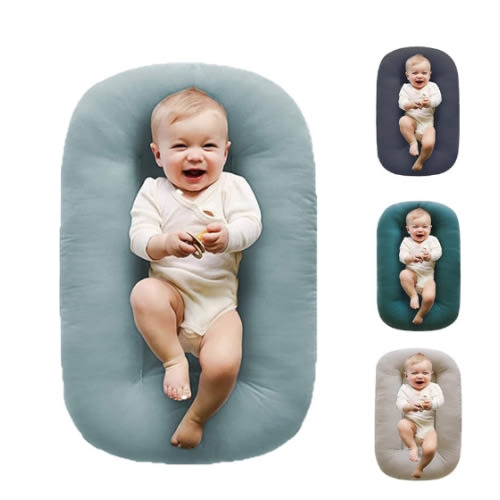 Baby Lounger for Newborn Pillow,Loevin Baby Nest Pillow Co-Sleeping for Baby in Bed,Newborn Lounger for Boys & Girls 0-12 Months-Misty Blue