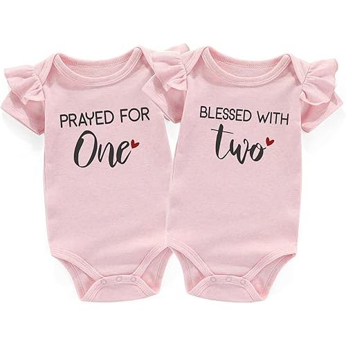 Prayed One Blessed Two Twin Outfits For Boy And Girl Newborn Twins Baby Items Must Haves bodysuit
