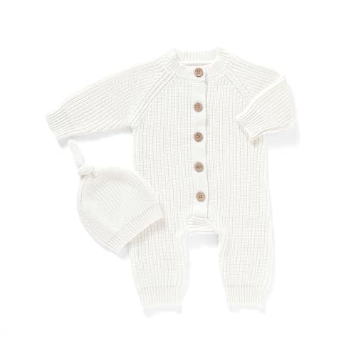mimixiong Cotton Baby Romper Newborn Baby Knitted Clothes | Longsleeve Sweater Outfit for Boy and Girls with Warm Hat Set