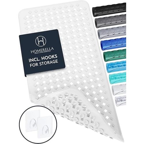homerella® Bath Mat for Tub Non Slip Mold Resistant 35x16 - Shower Mat Non Slip Anti Mold - Bath Tub Mat Suction Cups incl. Hooks for Drying - Bathtub Mat Non Slip - ANI Slip Shower Mat Inside Tub