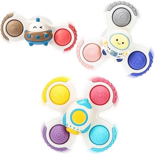 ALASOU 3PCS Pop Suction Cup Spinner Toys for 1 Year Old Boy Girl|Novelty Spinning Tops Toddler Toys Age 1-2|Sensory Baby Bath Toys for Toddlers 1-3|12 18 Months Boy Birthday Gift for Infant