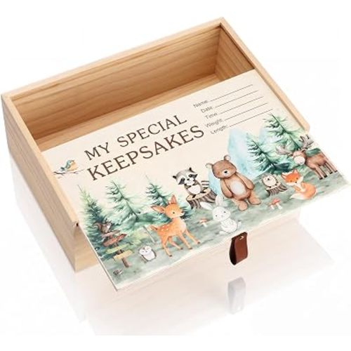 Thyle Jungle Animal Wooden Baby Memories Keepsake Box with Jungle Animal, Boys or Girls Keepsake Box, Parents Newborn Baptismal Birthday Gift for Memento, Storage, Decoration, Strong and Durable