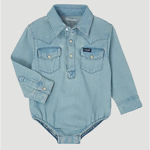 Baby Boy Long Sleeve Denim Bodysuit with Western Snap Placket | COLLECTIONS | Wrangler®