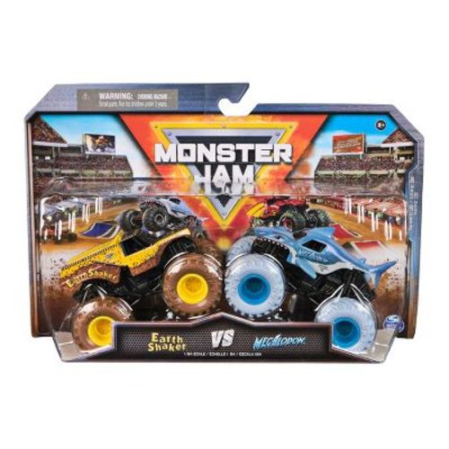 Monster Jam Official Earth Shaker vs Megalodon Diecast Monster Truck 1:64 Scale - 2pk