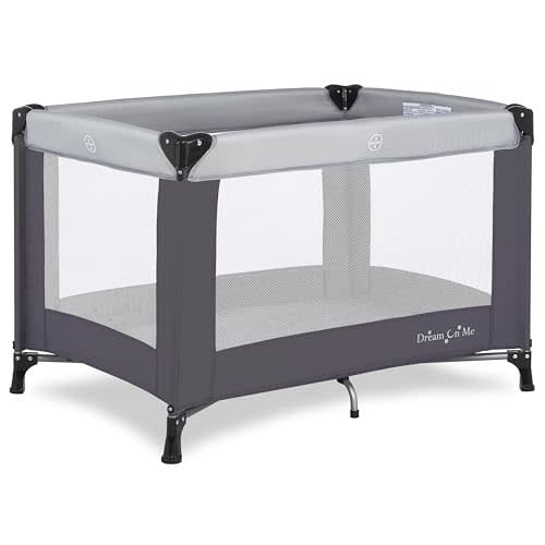 Dream On Me Nest Portable Playard , Award-Winning Lightweight Travel Playpen for Baby. Quick Fold, Mesh Sides, Foldable Mattress Pad, No-Tool Assembly, Meets ASTM/CPSC Standards -Grey