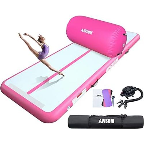 AWSUM Gymnastics Mat with Air Roller Barrel Tumbling Mat Inflatable Air Gymnastics Mat for Home/Gym/Outdoor, with Electric Pump