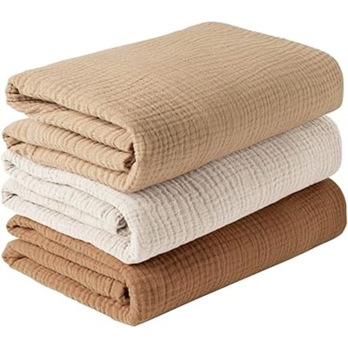 Konssy 3 Pack Muslin Swaddle Blankets for Unisex, Newborn Receiving Blanket, Large 47 x 47 inches, Soft Breathable Muslin Baby Swaddles for Boys & Girls