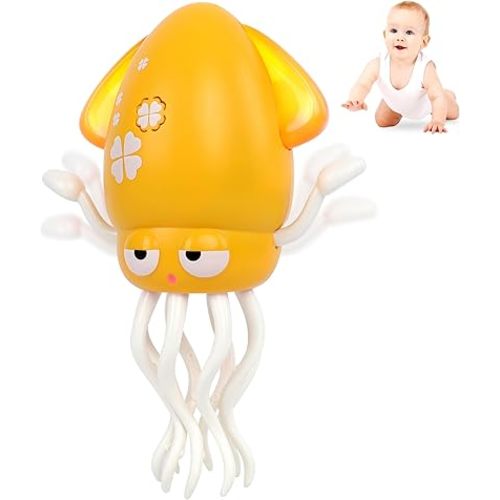 Sachie Dancing Octopus Baby Toy – Electric Crawling Octopus with Music & Lights, Rechargeable Sensory Toy for Infants & Toddlers, Fun Learning Gift for Boys & Girls(Yellow)