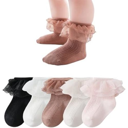 CHUNG Baby Girls Newborn Infant Lace Ruffles Cotton Frilly Socks Cute Mesh Thin Anti-Skid Floor Socks
