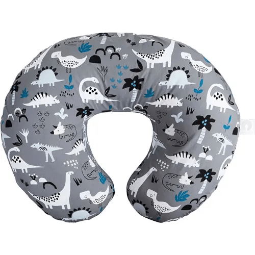 Boppy Nursing Pillow Original Support, Gray Dinosaurs, Ergonomic Nursing Essentials for Bottle and Breastfeeding, Firm Fiber Fill, with Removable Nursing Pillow Cover, Machine Washable