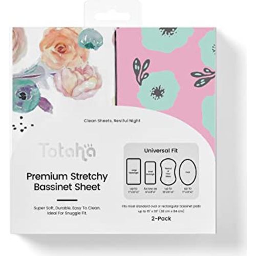 TotAha Premium Stretchy Bassinet Cradle Sheets (2-Pack) -Hypoallergenic, Silky Comfort, Buttery Soft, Calming Effect, All-Season Jersey-Knit Sheets,32 X 16 X 3''(Colorful Flora & Blue Flowers)