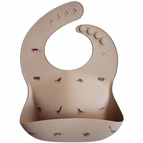 mushie Silicone Baby Bib | Adjustable Fit Waterproof Bibs (Safari Tan)