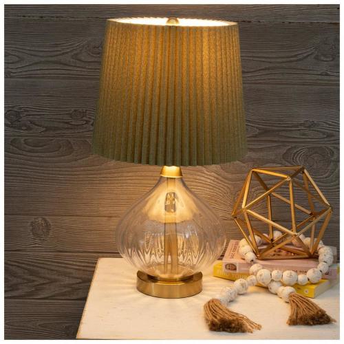Green & Gold Pleated Glass Table Lamp