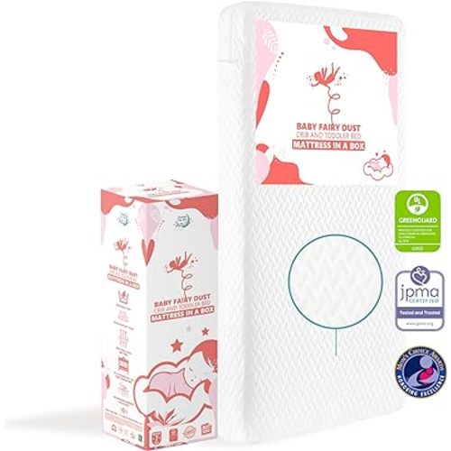 Dream On Me Baby Fairy 5” Foam Crib & Toddler Bed Mattress in a Box, White I Greenguard Gold Certified I JPMA Certified
