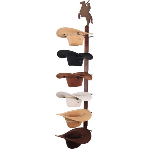 Cowboy Hat Rack Holder for Wall - Wild Western Style Design Hat Organizer with 6 Hat Hooks for Wall Mount, Hat Stand and Hanger for Storage and Organization，Gifts for Men Dad Fathers Day