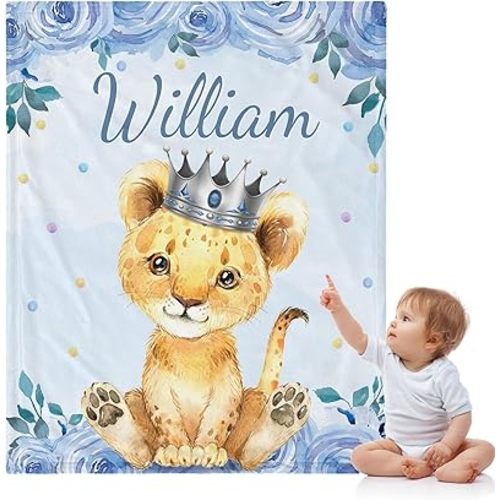 Personalized Baby Name Lion Blanket for Boy with Name