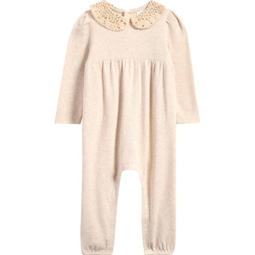 Lace Collar Cotton Jersey Romper, 3M
