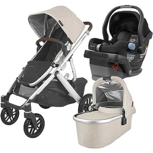 UPPAbaby Vista V2 Stroller- Declan (Oat Melange/Silver/Chestnut Leather) + Mesa Infant Car Seat - Jake (Black)