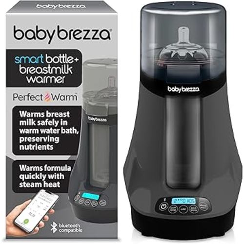Baby Brezza Smart Baby Bottle Warmer, Breastmilk Warmer + Defroster + Baby Food Warmer - Universal Fit for All Baby Bottle Sizes and Types, Breastmilk Bags + Food Jars - Bluetooth Control, Charcoal