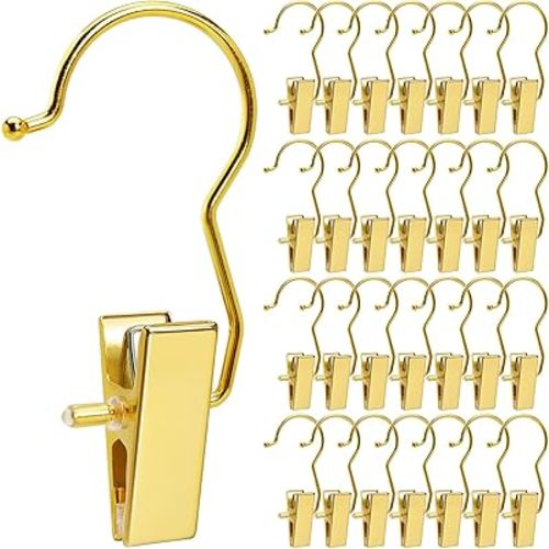 Amber Home 24 Pack Gold Boot Clips for Closet, Gold Boot Hangers with Hooks, Laundry Hooks, Clothes Pins, Portable Home Travel Hangers for Hat, Towels, Bras, Socks