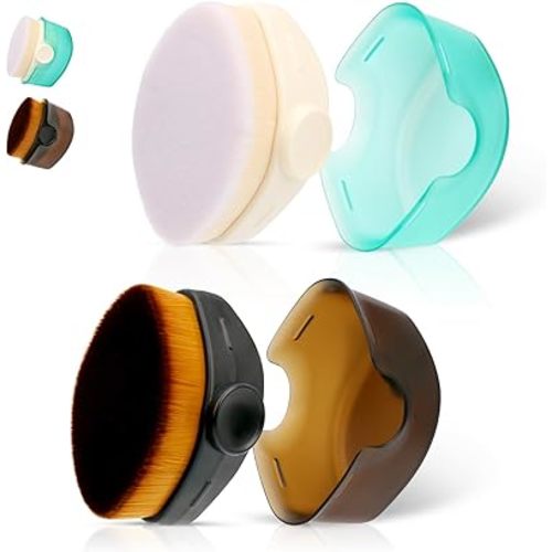 Yoseng Kids Sunscreen Brush 2-Pack with Protective Caps | Soft Kabuki Face Applicator for Baby & Adults | Multi-Use for Liquid Foundation, Powder, Cream (Hypoallergenic & Travel-Friendly)