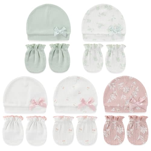 falianni Cute Baby Girl Hats Mittens Set 10-Pack New Born Boy Caps Gloves Suit 0-6 Months Infant Accessories